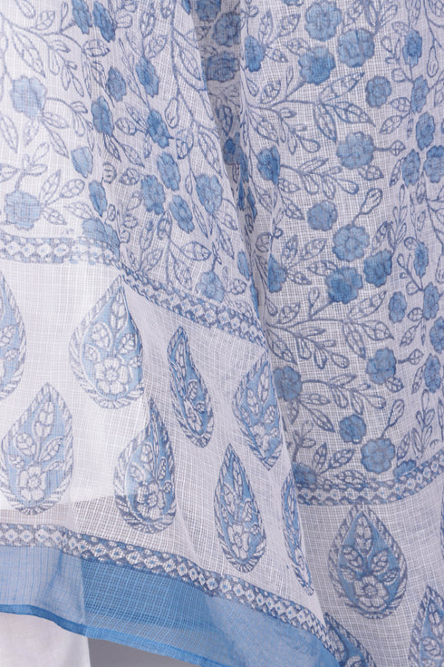 Kota Doria Dupatta In Floral Block Print